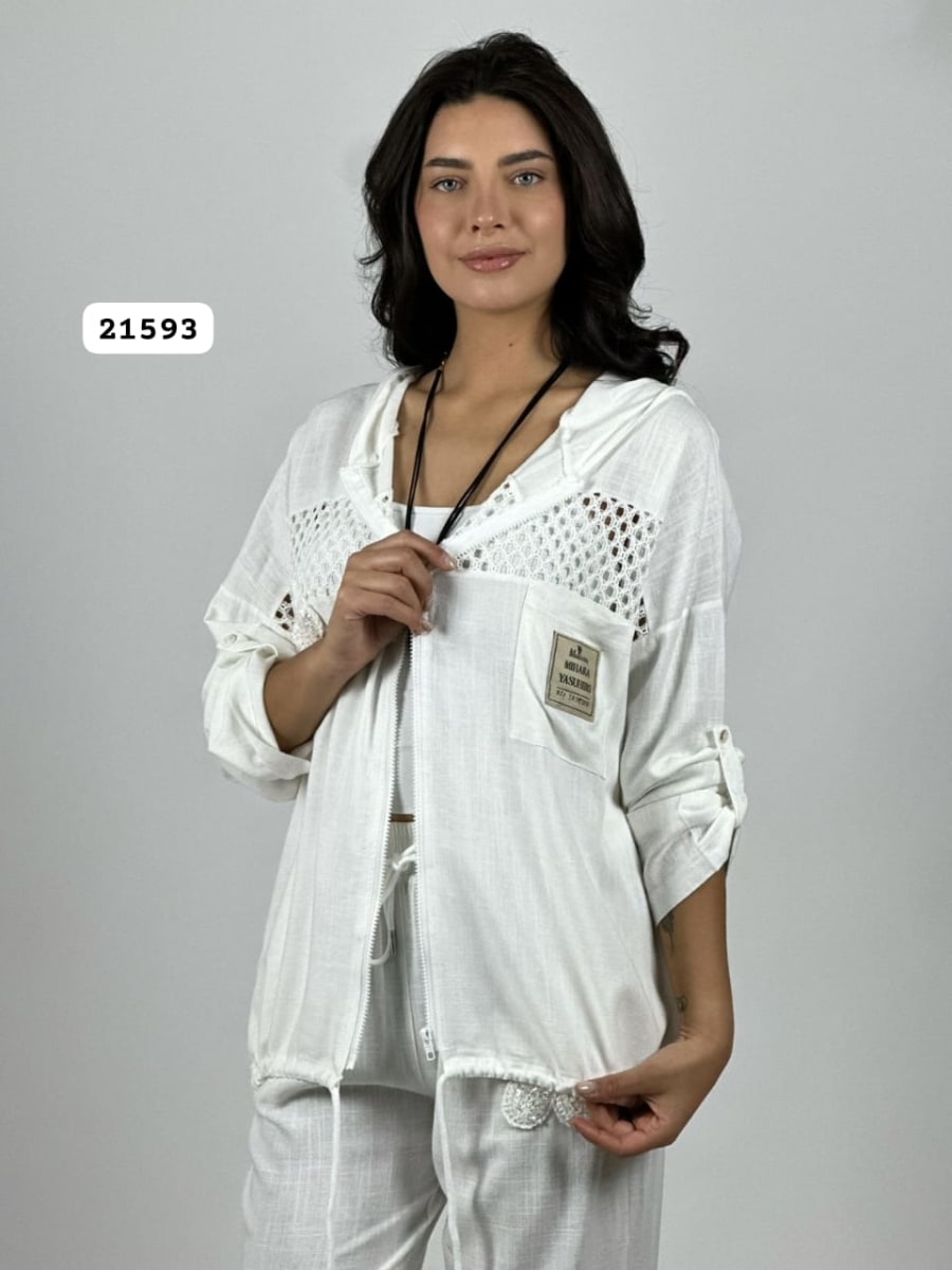 Poleron Lino Flor Brillo con Broderi A1-1010