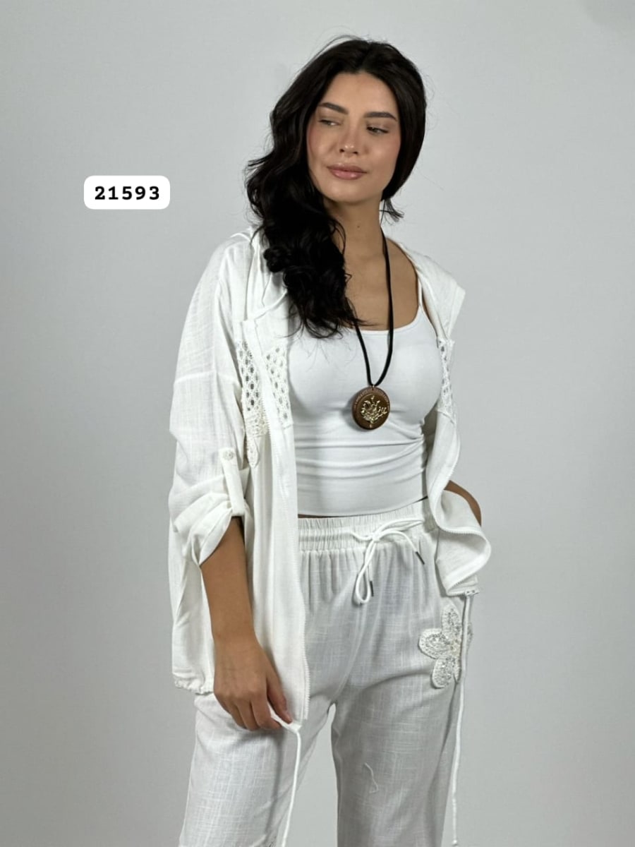 Poleron Lino Flor Brillo con Broderi A1-1011