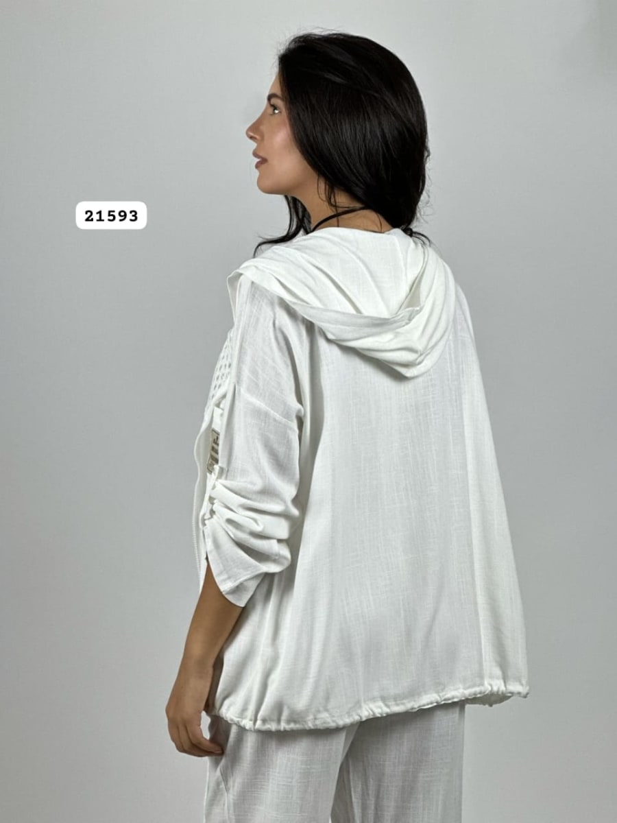 Poleron Lino Flor Brillo con Broderi A1-1013