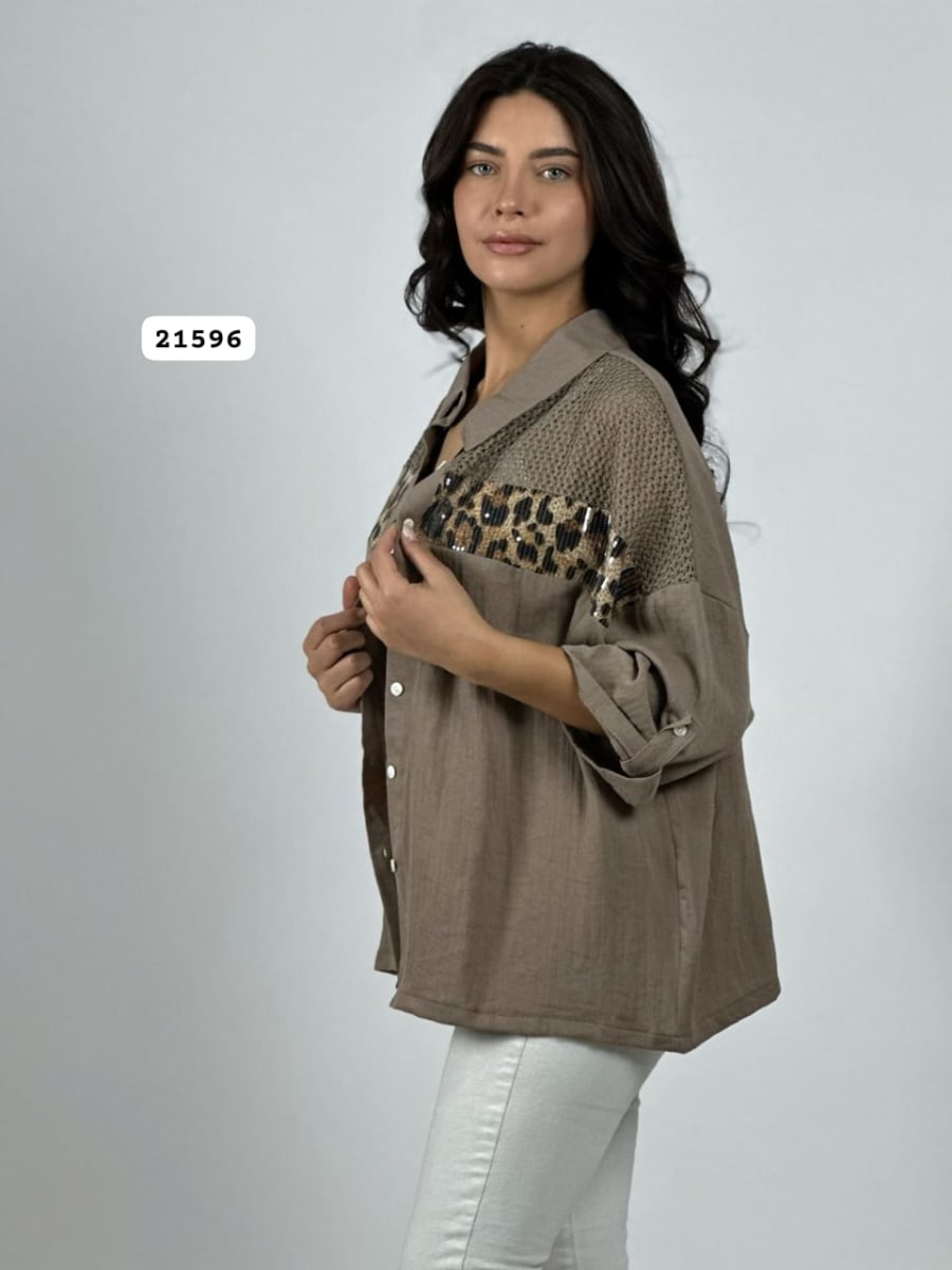 Blusa Lino Hombros Tejidos Franja Print A4-933