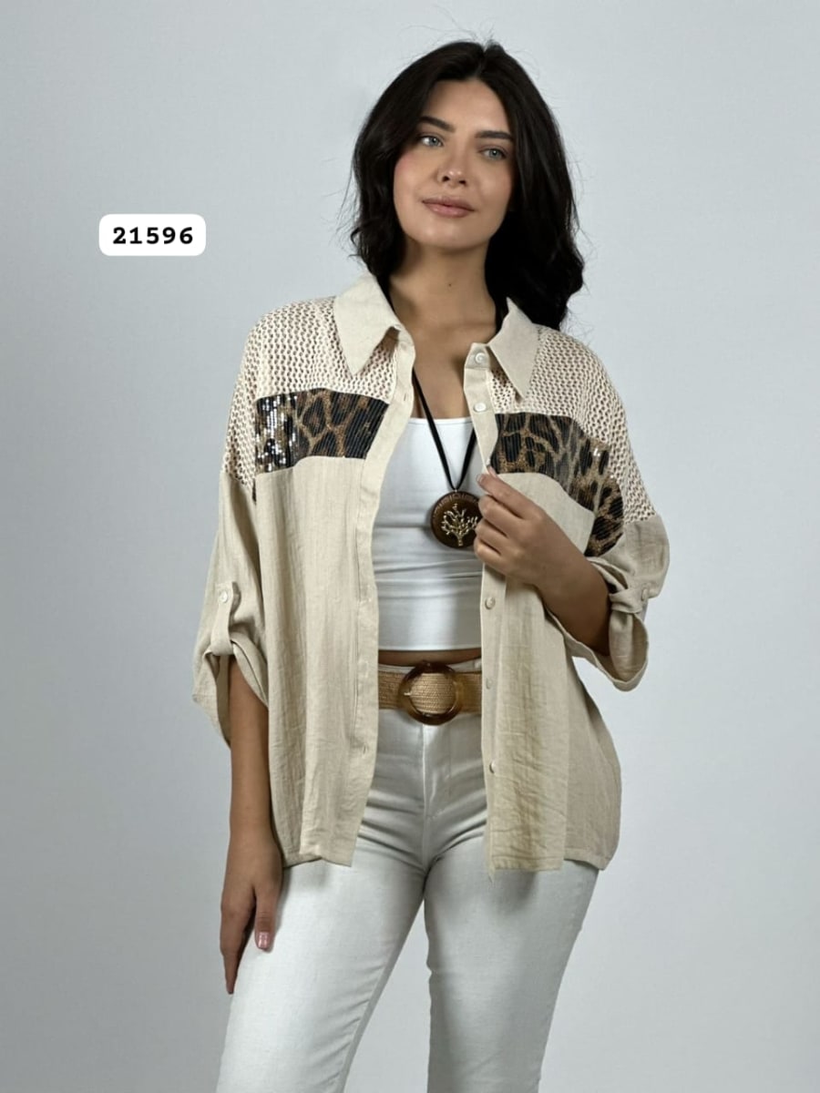 Blusa Lino Hombros Tejidos Franja Print A4-935