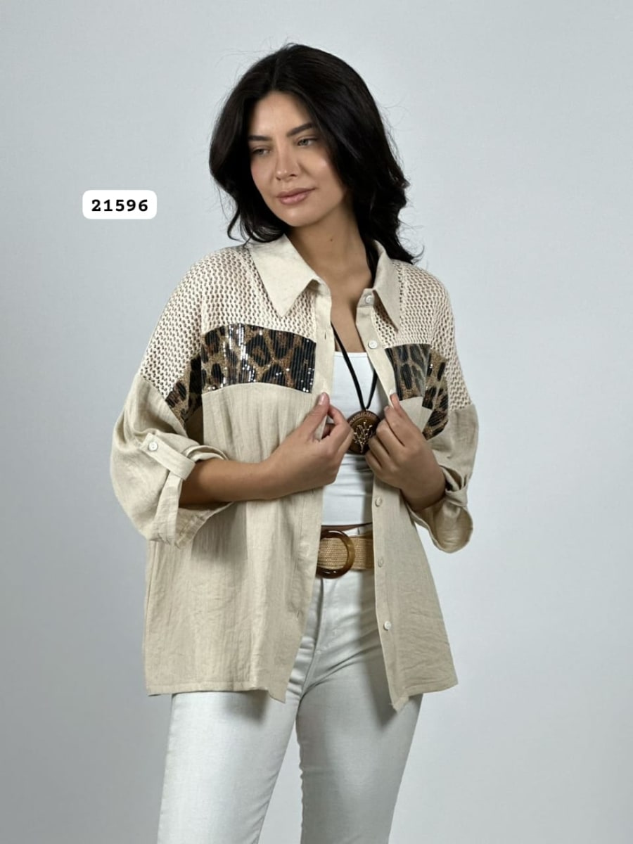 Blusa Lino Hombros Tejidos Franja Print A4-936