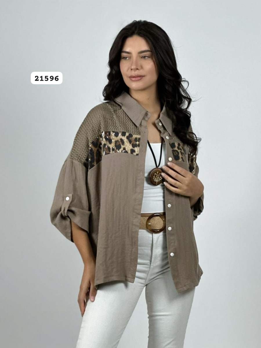 Blusa Lino Hombros Tejidos Franja Print A4-932