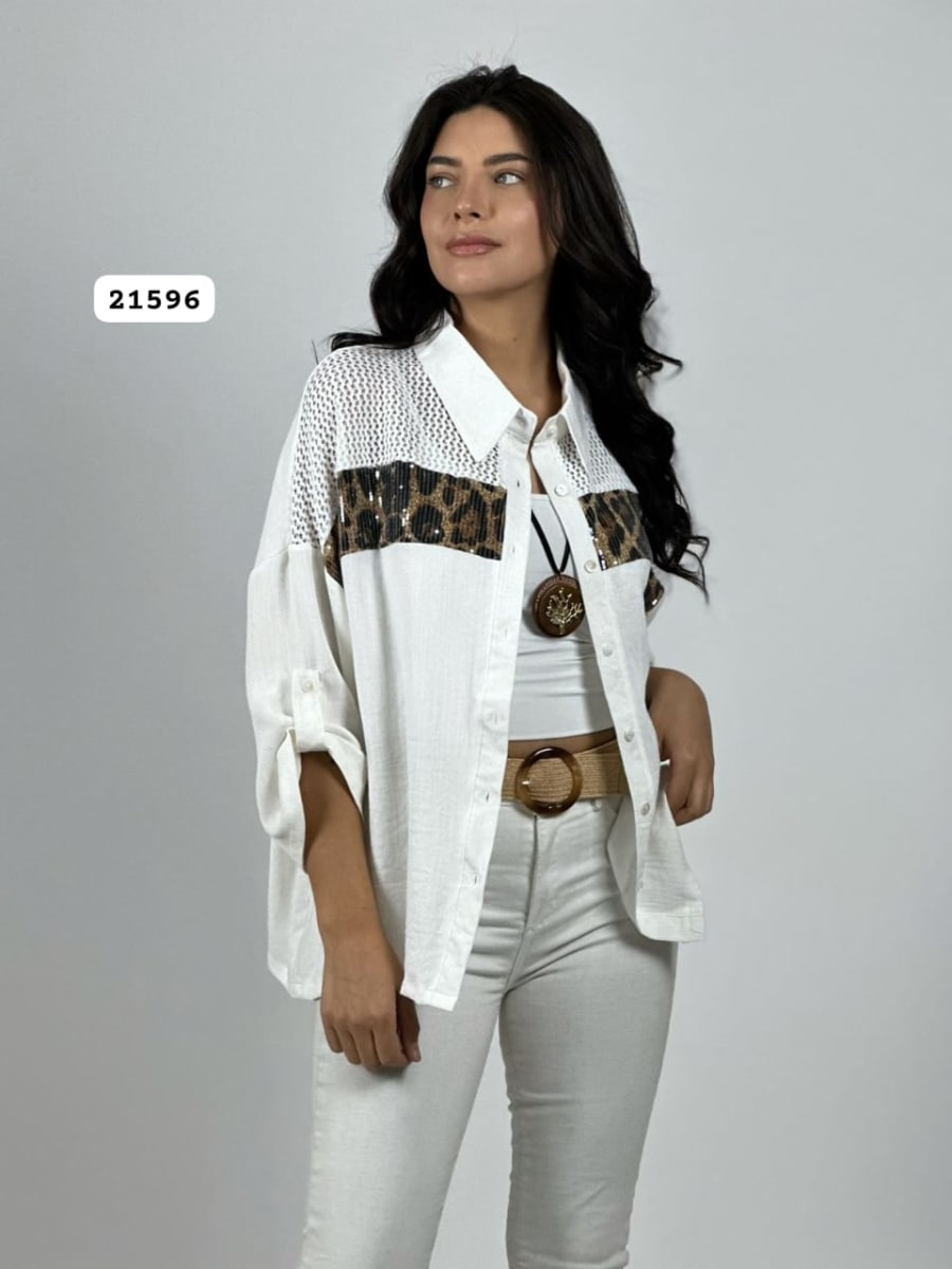 Blusa Lino Hombros Tejidos Franja Print A4-939