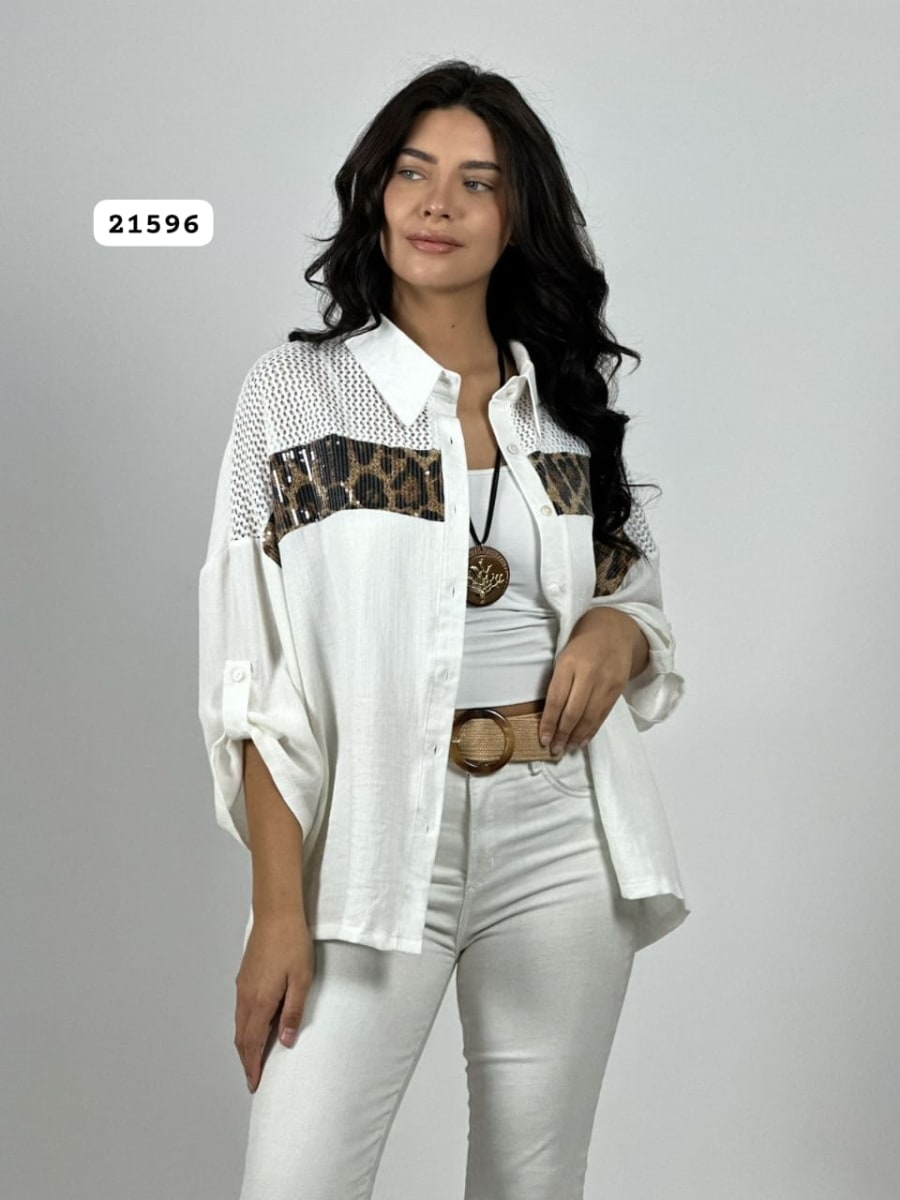 Blusa Lino Hombros Tejidos Franja Print A4-9310