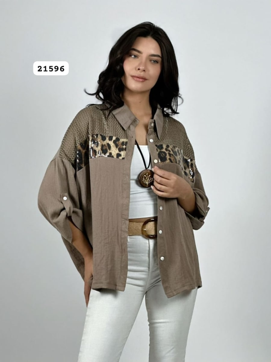 Blusa Lino Hombros Tejidos Franja Print A4-931