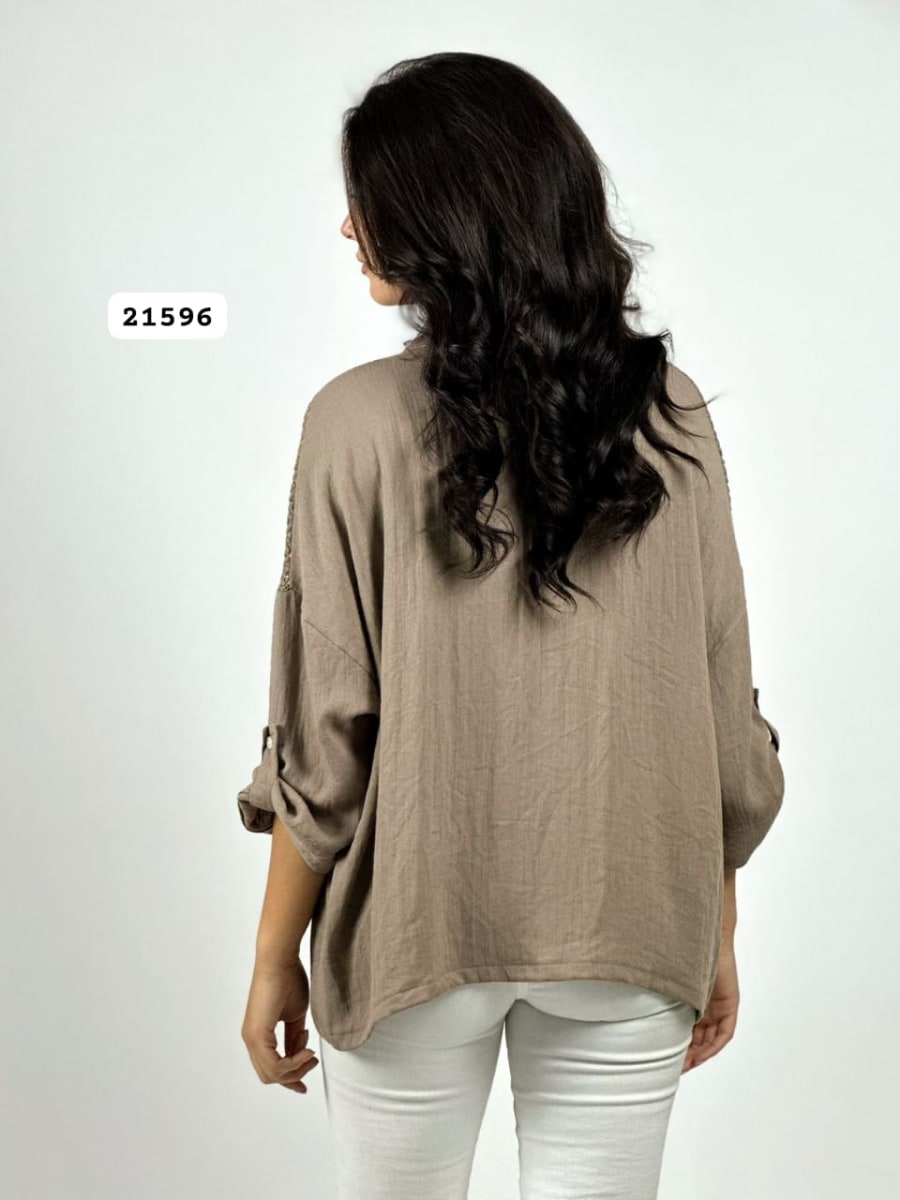 Blusa Lino Hombros Tejidos Franja Print A4-934