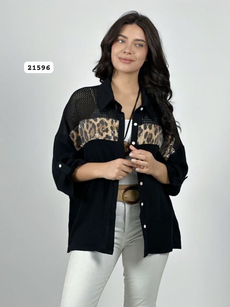 Blusa Lino Hombros Tejidos Franja Print A4-9311