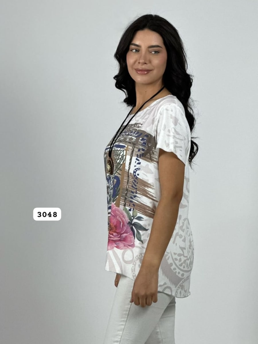 Polera Algodon Cuadro Abstracto Rosas A1-133