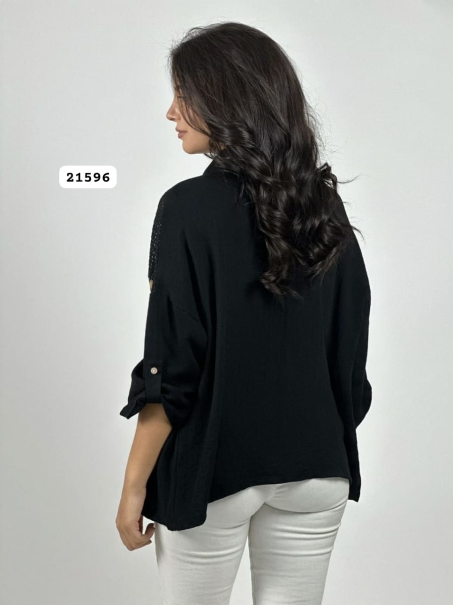 Blusa Lino Hombros Tejidos Franja Print A4-9313