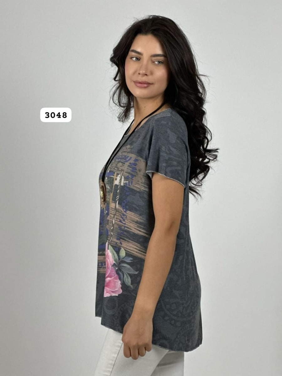 Polera Algodon Cuadro Abstracto Rosas A1-136