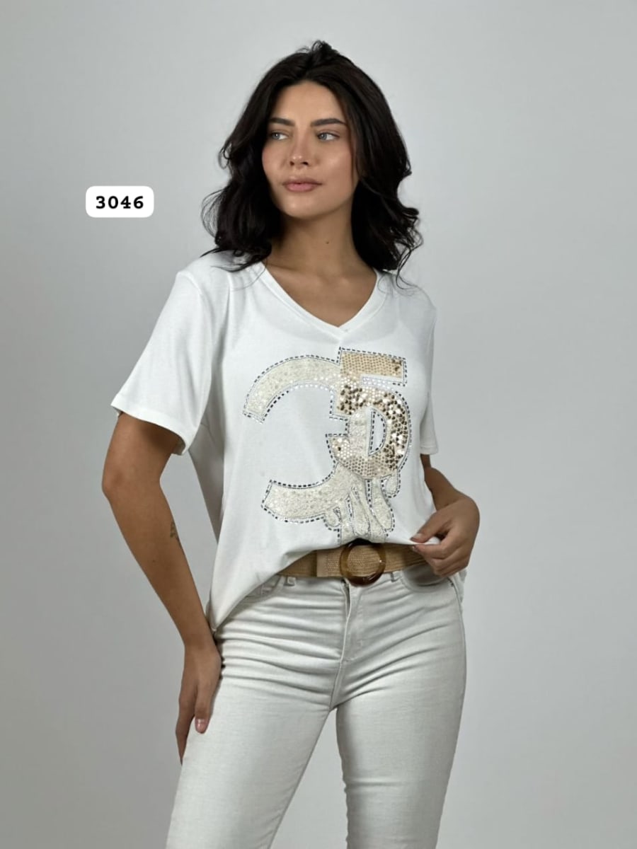 Polera Algodon C-5 Splash con Brillos A4-931