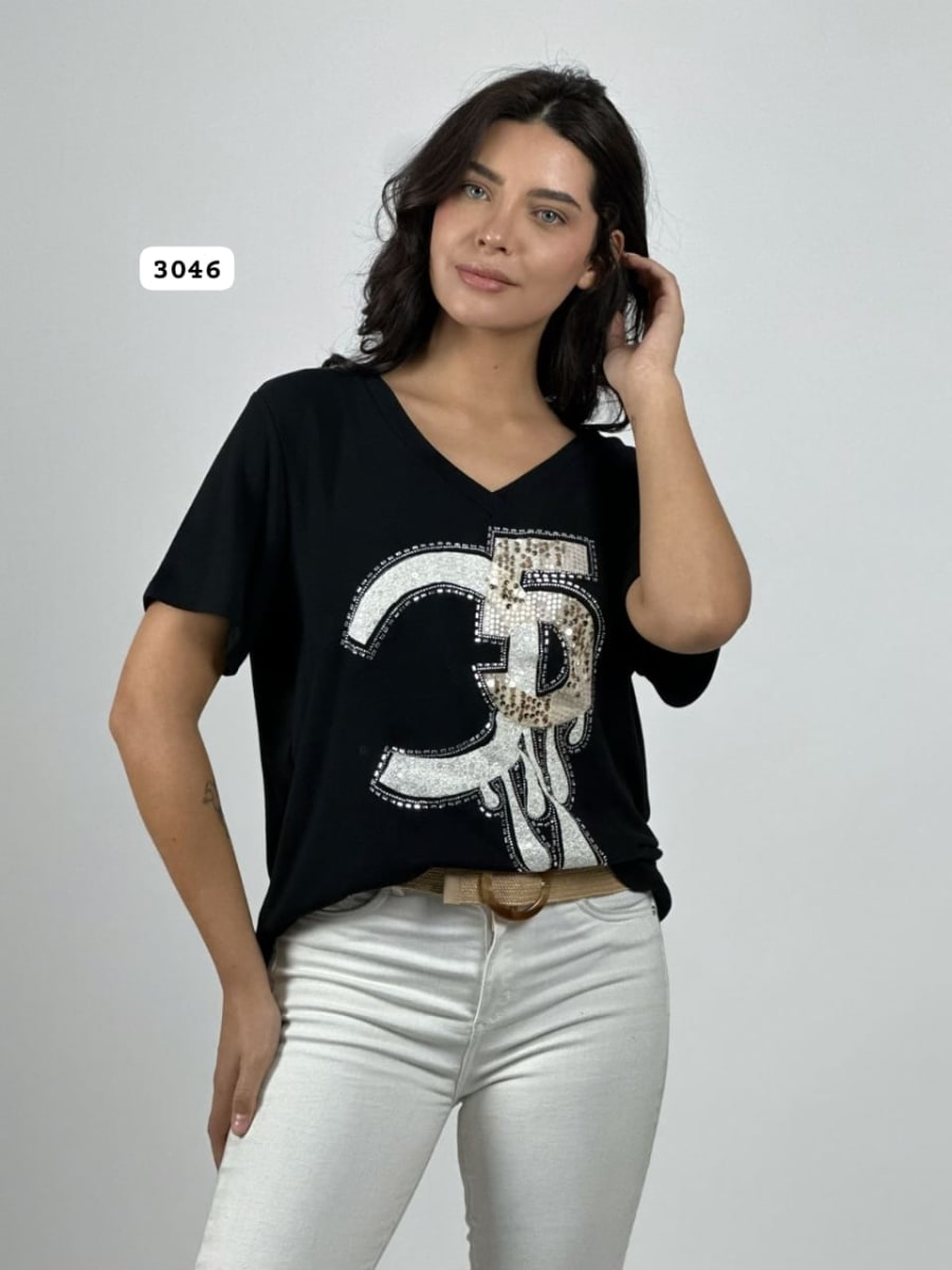 Polera Algodon C-5 Splash con Brillos A4-934