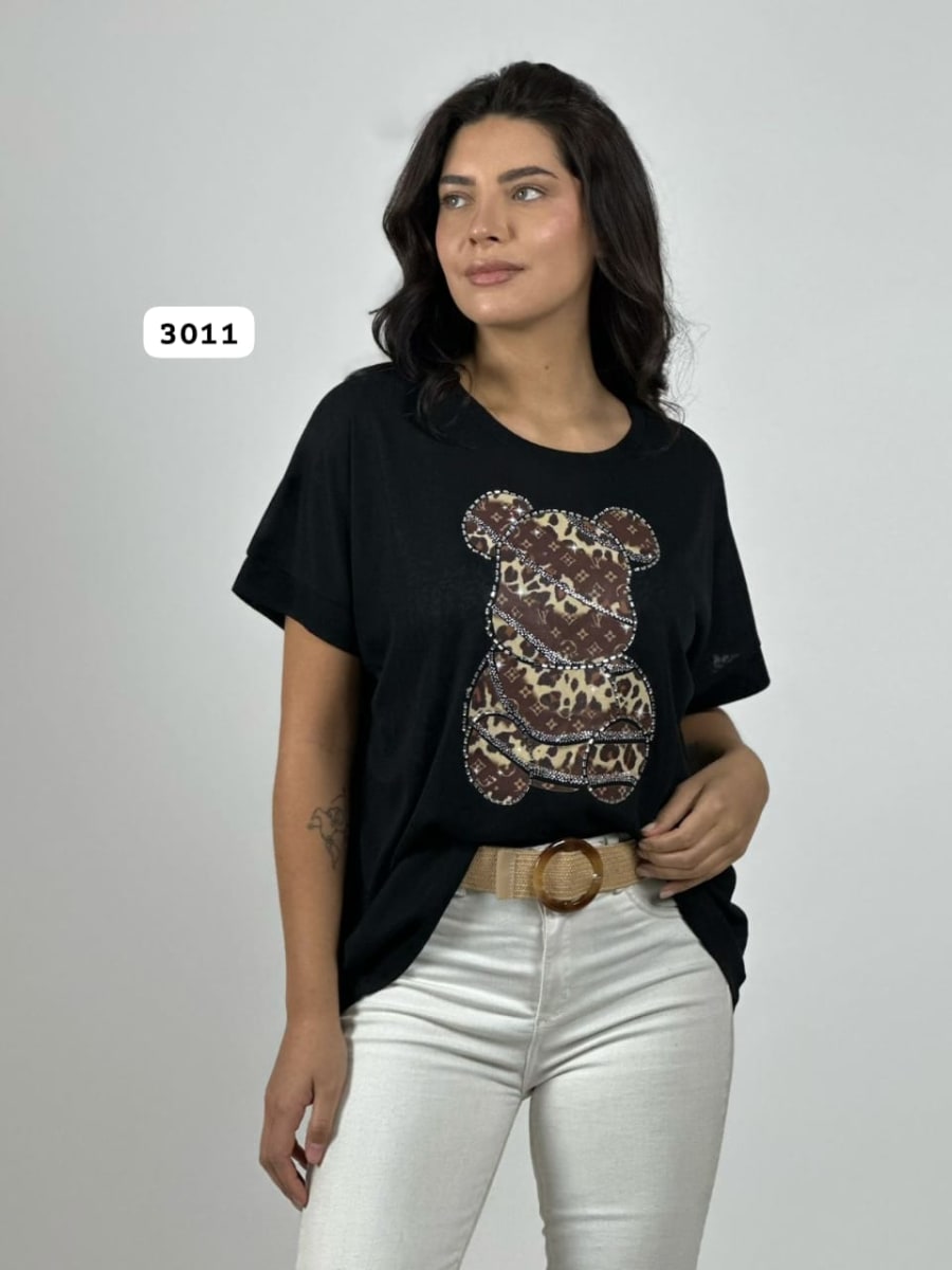 Polera Algodon Oso Boho Lineas Brillantes A1-132
