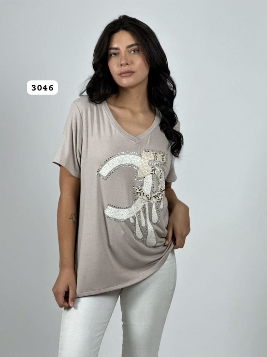 Polera Algodon C-5 Splash con Brillos A4-937