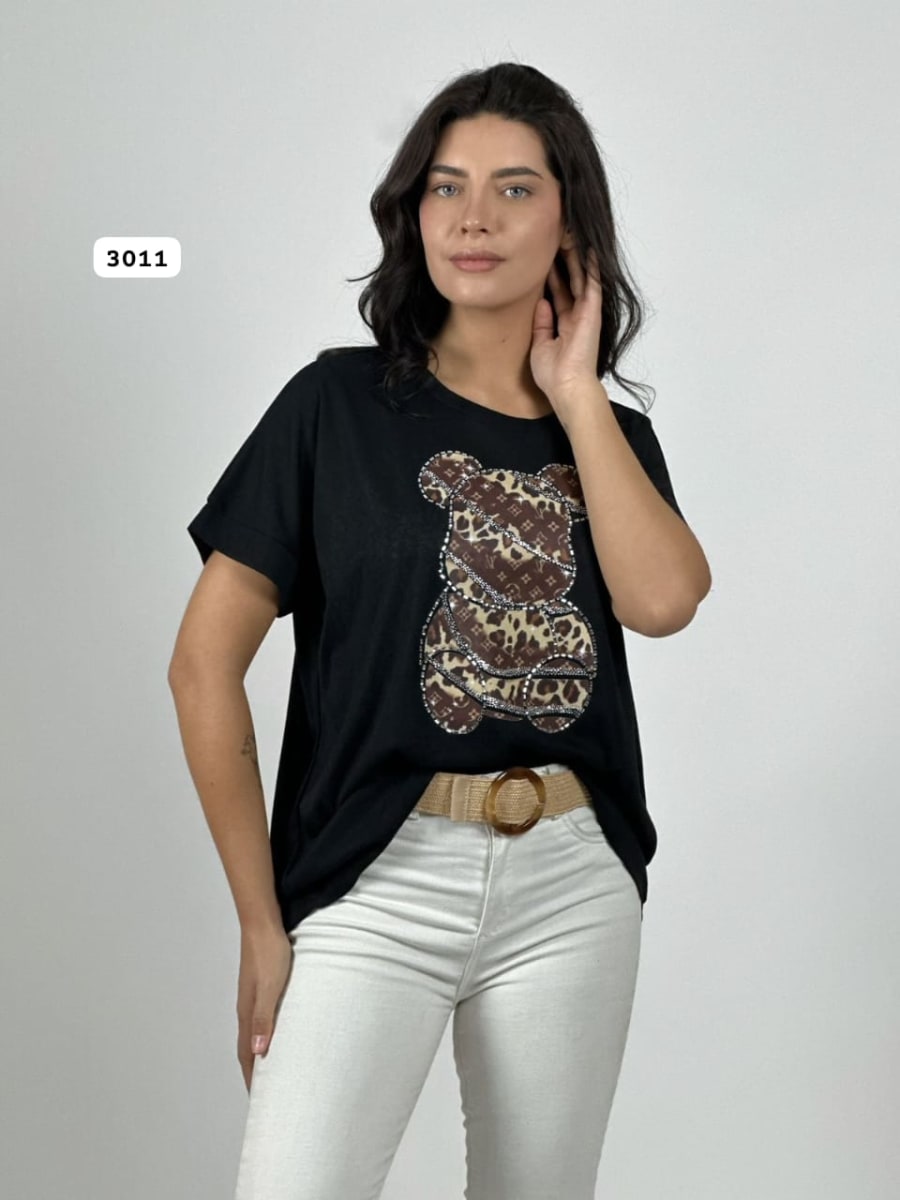 Polera Algodon Oso Boho Lineas Brillantes A1-131