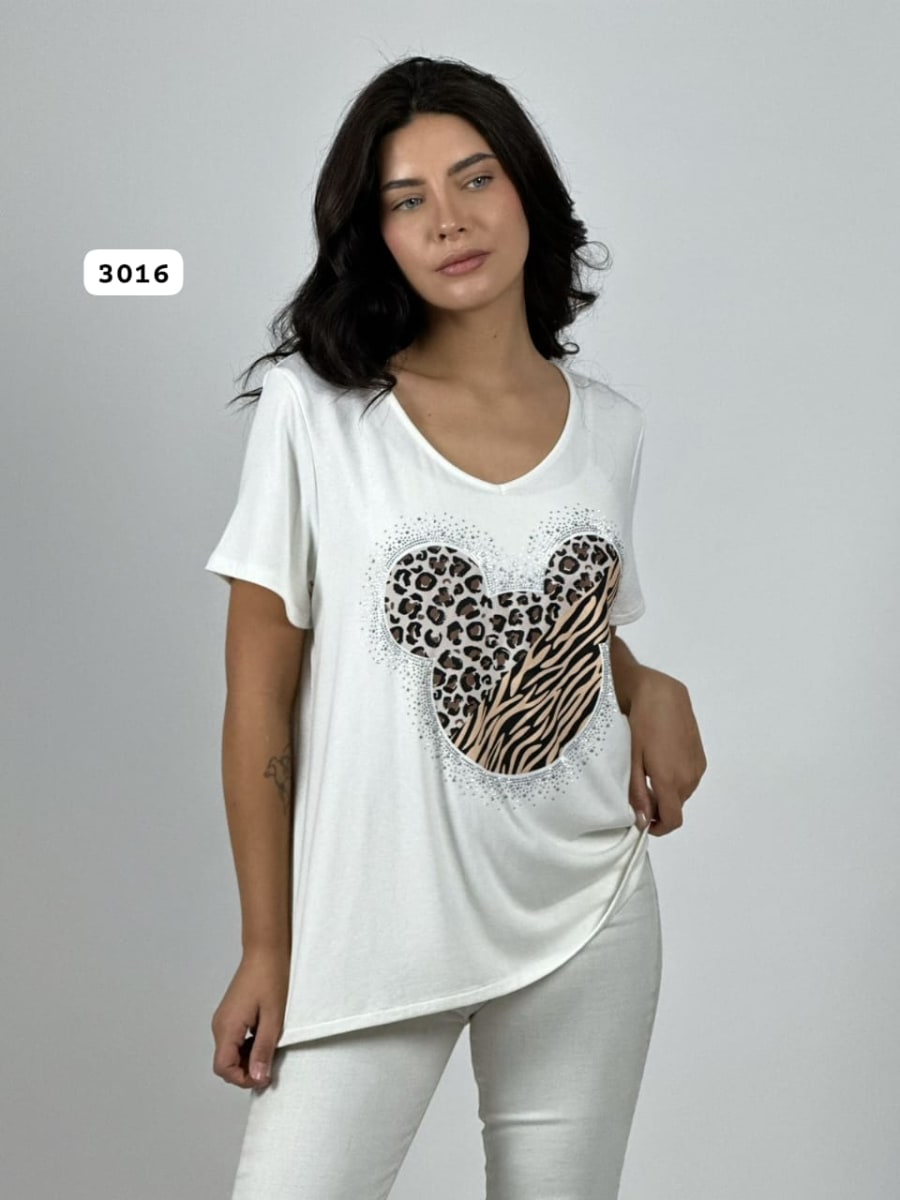 Polera Algodon MICKEY Print/Cebra Con Brillos A1-72