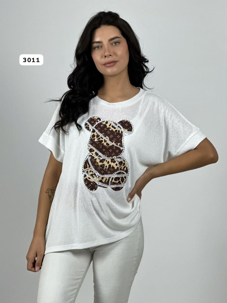 Polera Algodon Oso Boho Lineas Brillantes A1-135