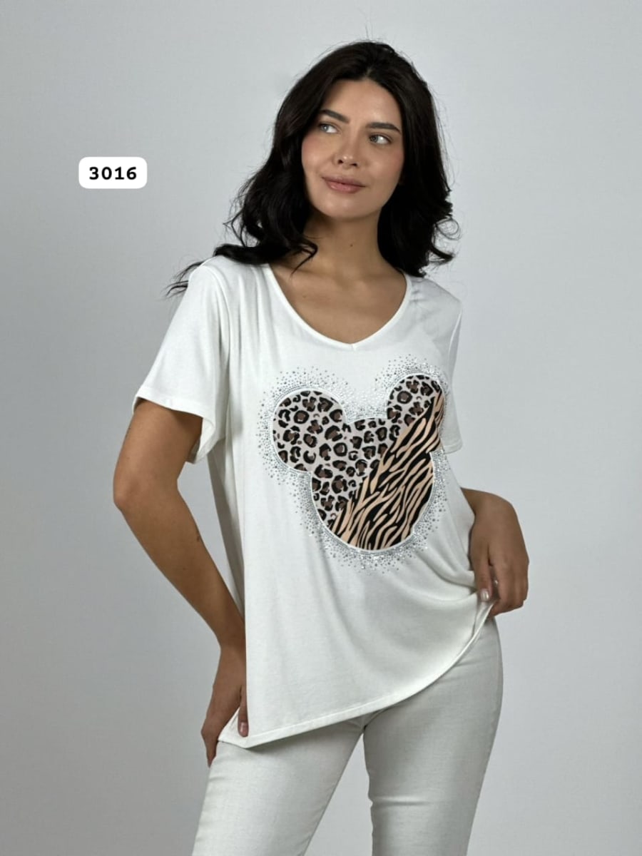 Polera Algodon MICKEY Print/Cebra Con Brillos A1-71