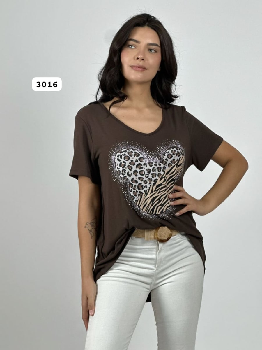 Polera Algodon MICKEY Print/Cebra Con Brillos A1-75