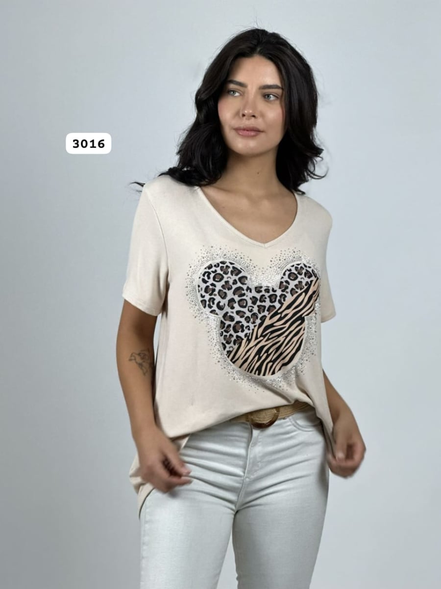 Polera Algodon MICKEY Print/Cebra Con Brillos A1-78