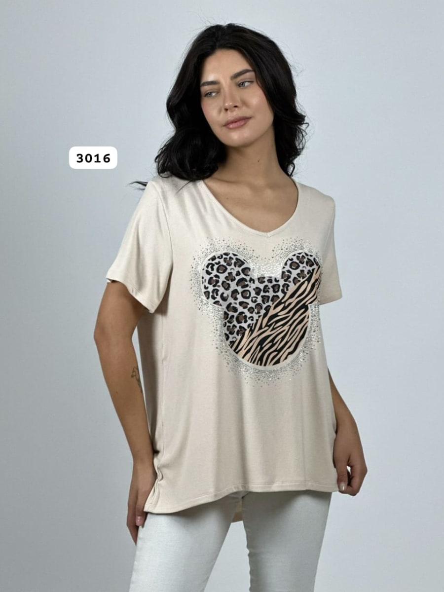 Polera Algodon MICKEY Print/Cebra Con Brillos A1-77