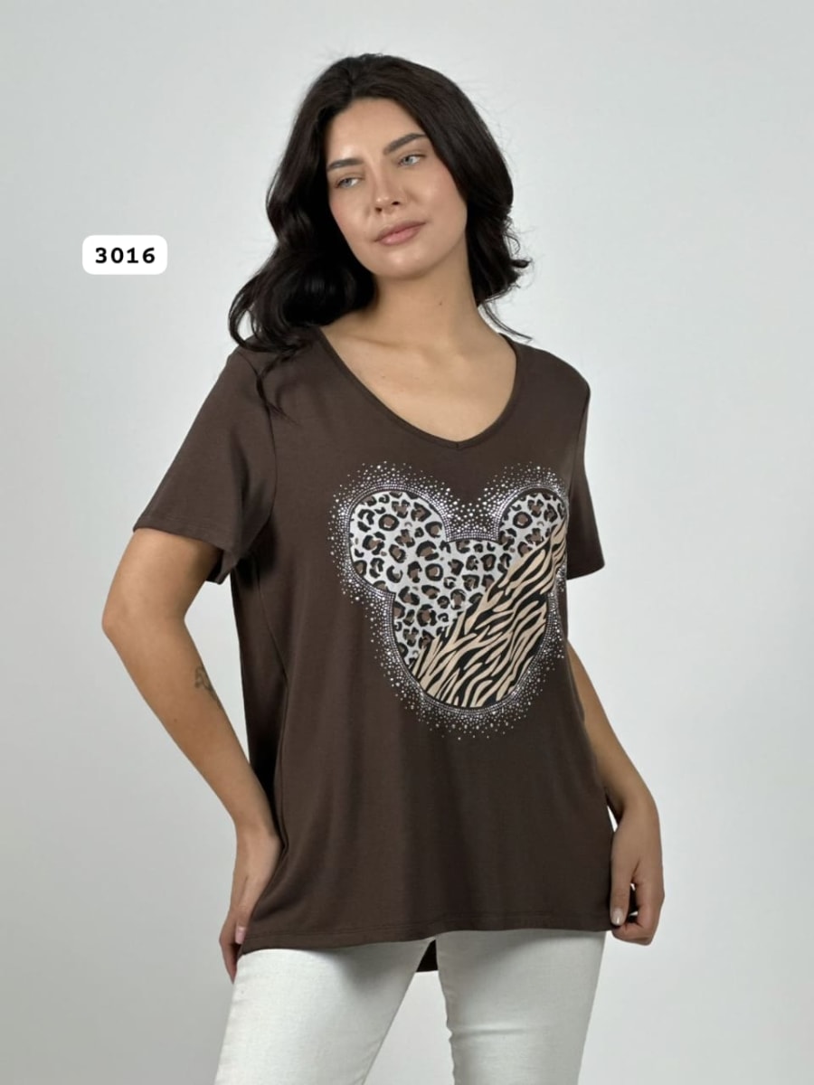 Polera Algodon MICKEY Print/Cebra Con Brillos A1-74