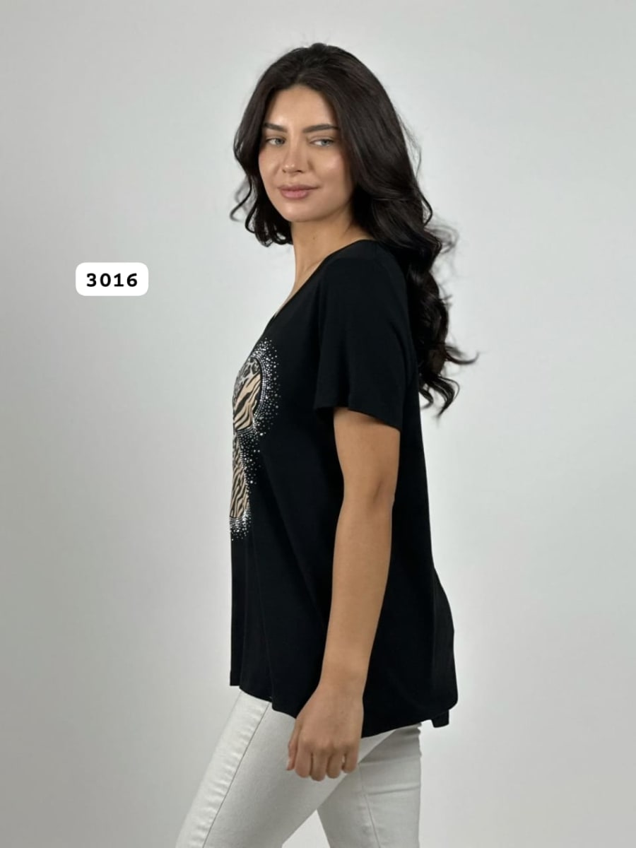 Polera Algodon MICKEY Print/Cebra Con Brillos A1-712