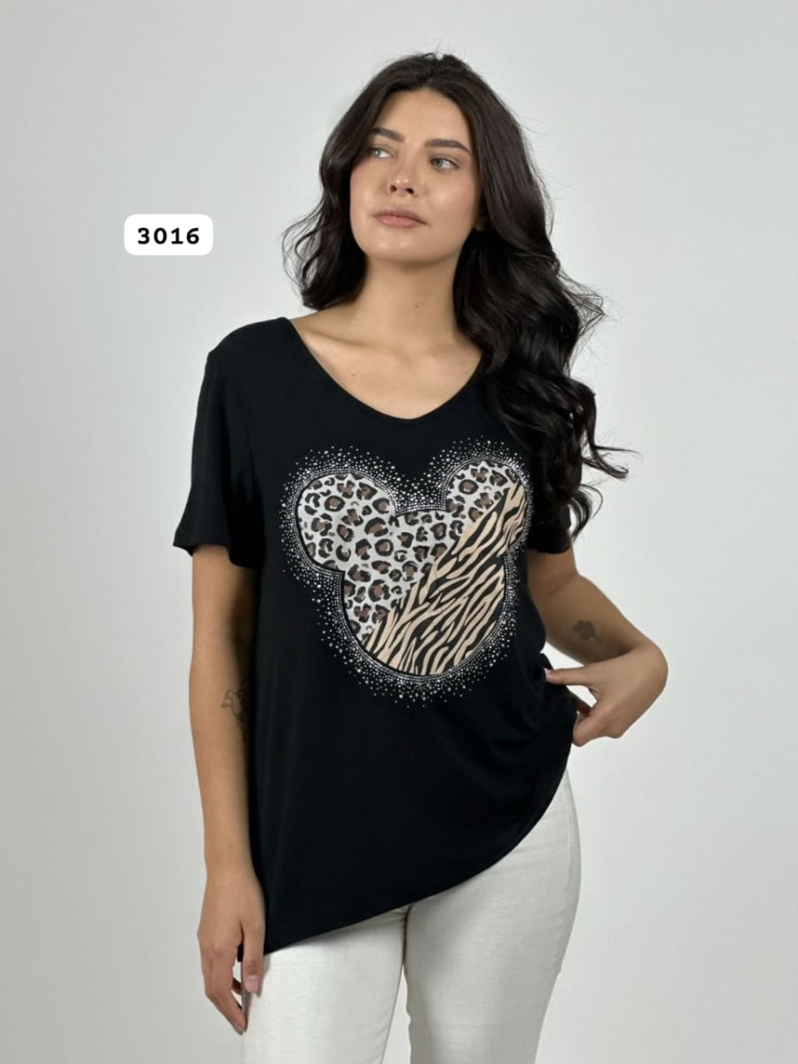 Polera Algodon MICKEY Print/Cebra Con Brillos A1-710