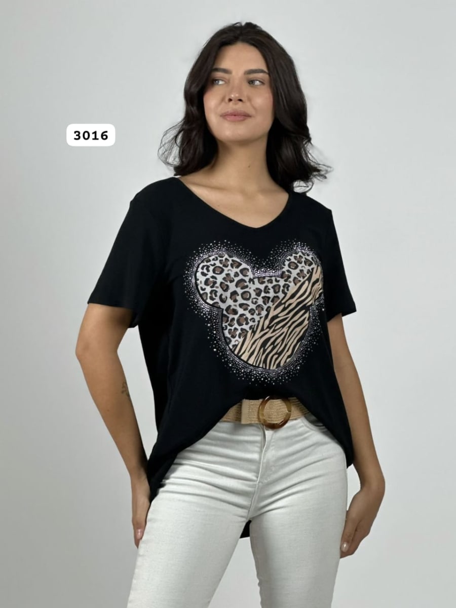 Polera Algodon MICKEY Print/Cebra Con Brillos A1-711