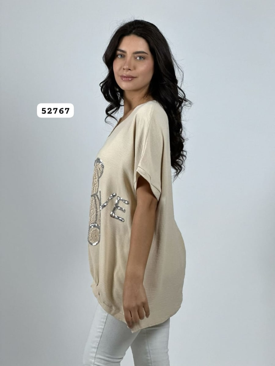 Polera Crepe LOVE Oso Brederi con Brillos A1-15