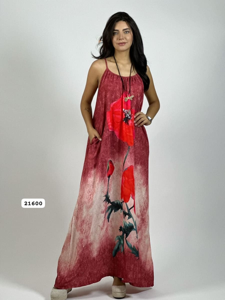 Vestido Mezcilla Delgada Con Flores Cayena A3-721