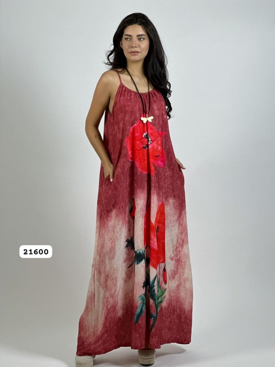 Vestido Mezcilla Delgada Con Flores Cayena A3-722