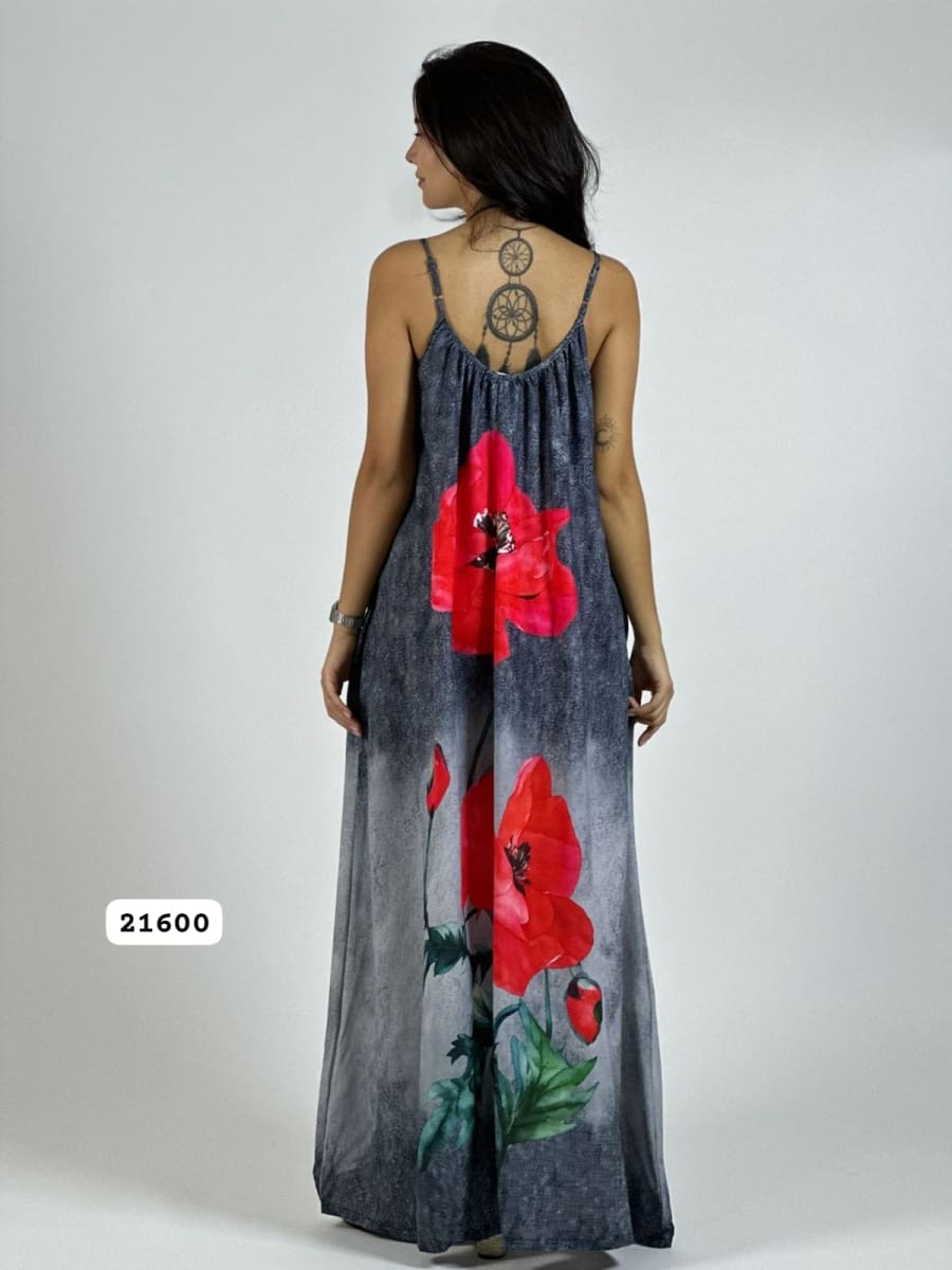 Vestido Mezcilla Delgada Con Flores Cayena A3-728