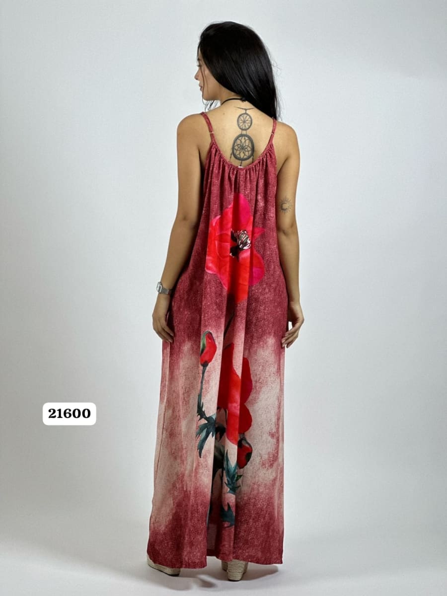 Vestido Mezcilla Delgada Con Flores Cayena A3-724