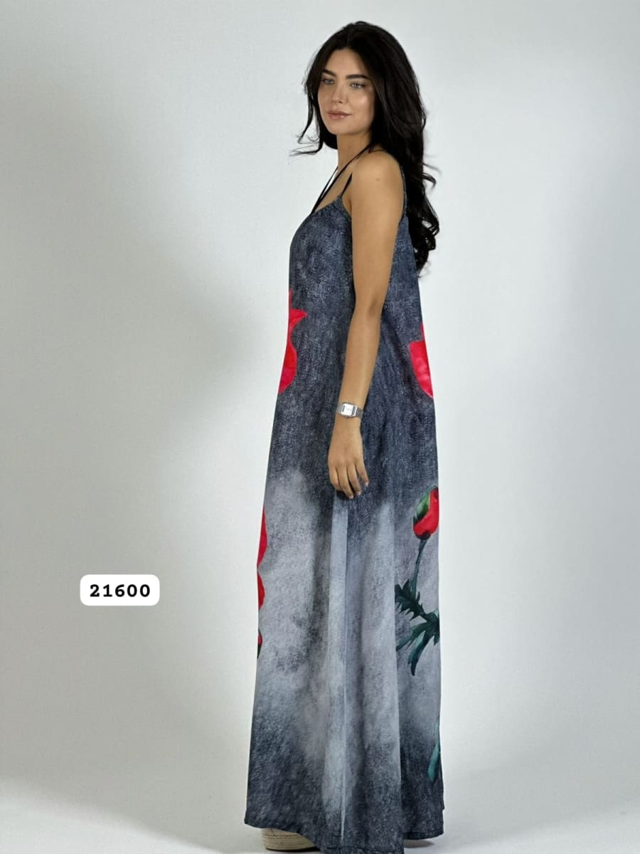 Vestido Mezcilla Delgada Con Flores Cayena A3-727