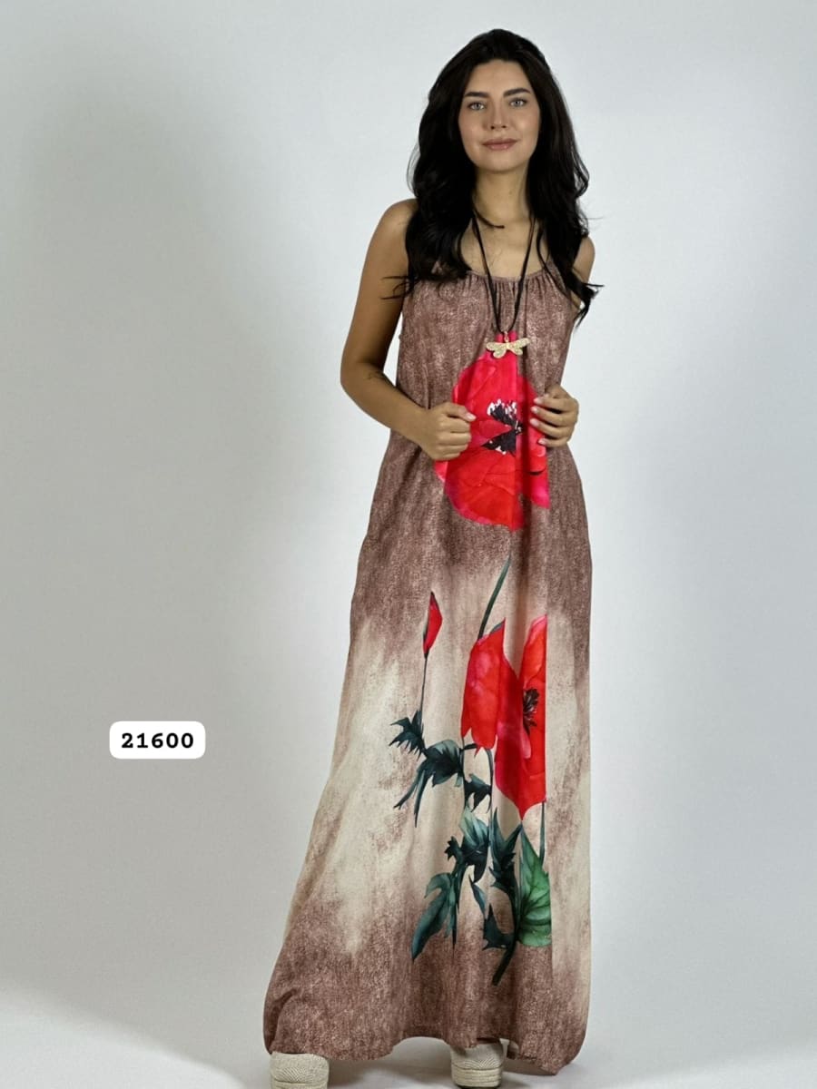 Vestido Mezcilla Delgada Con Flores Cayena A3-729