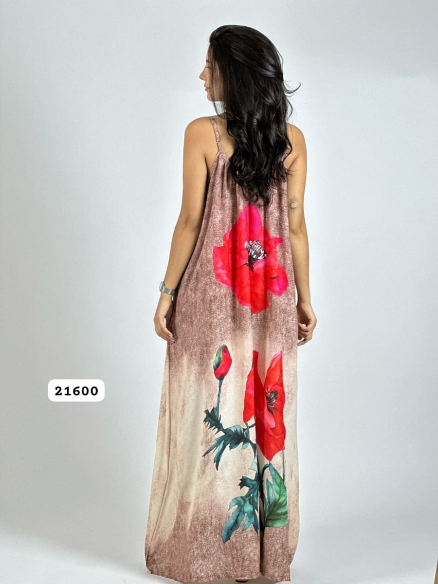 Vestido Mezcilla Delgada Con Flores Cayena A3-7212