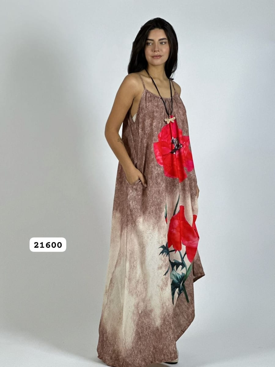 Vestido Mezcilla Delgada Con Flores Cayena A3-7210