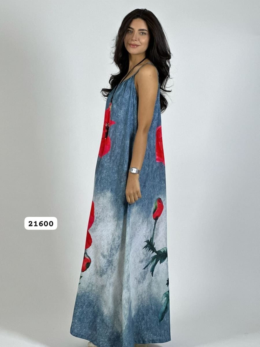 Vestido Mezcilla Delgada Con Flores Cayena A3-7216