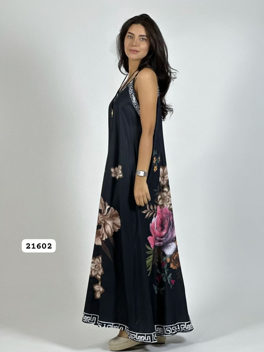 Vestido Satín Con Flores A3-662