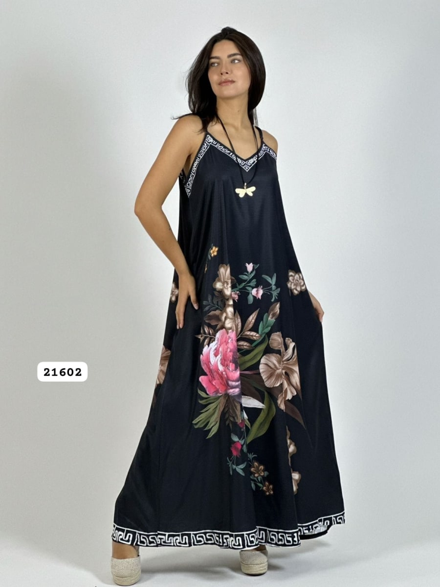 Vestido Satín Con Flores A3-661