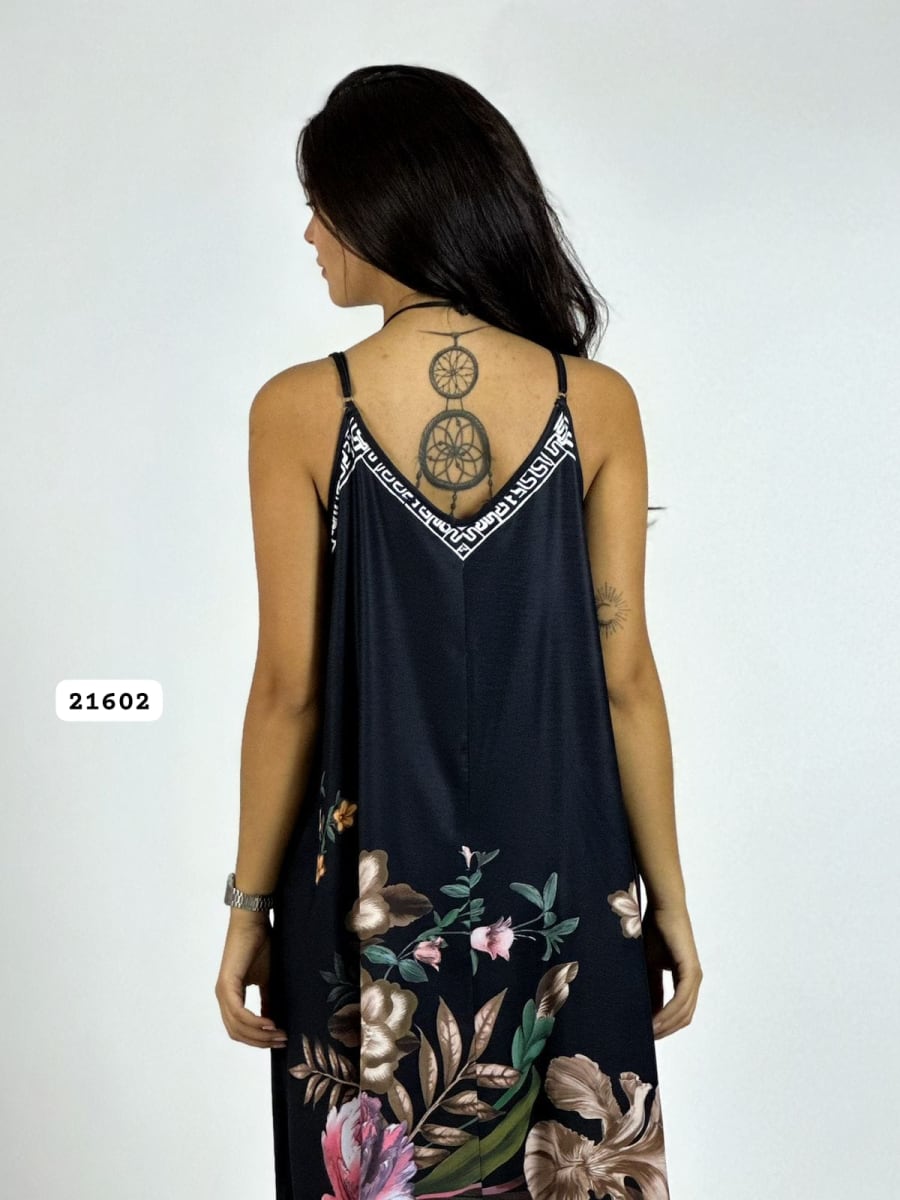 Vestido Satín Con Flores A3-663