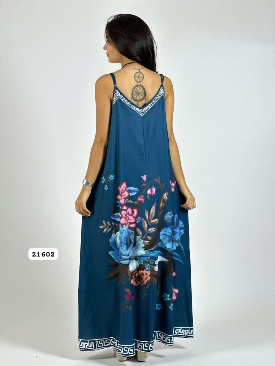 Vestido Satín Con Flores A3-6612