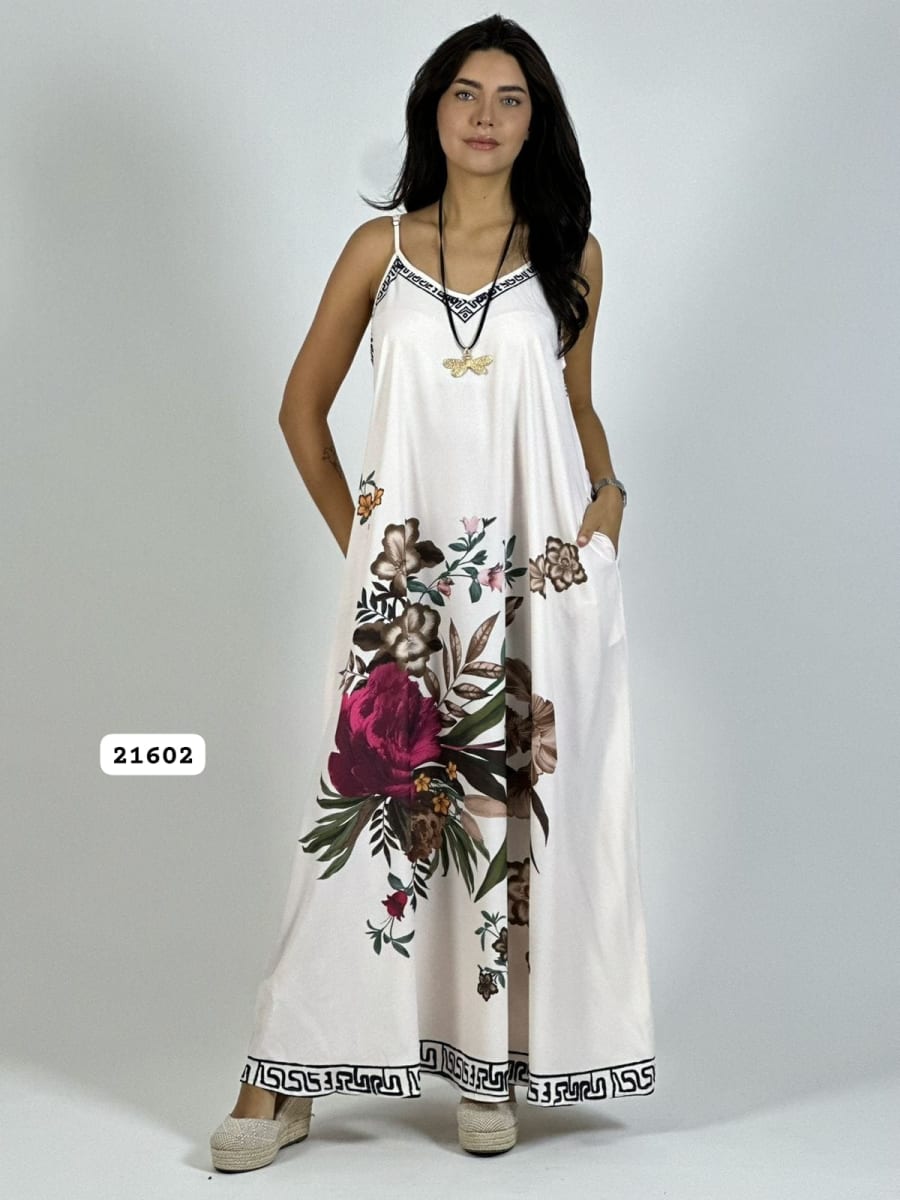Vestido Satín Con Flores A3-667