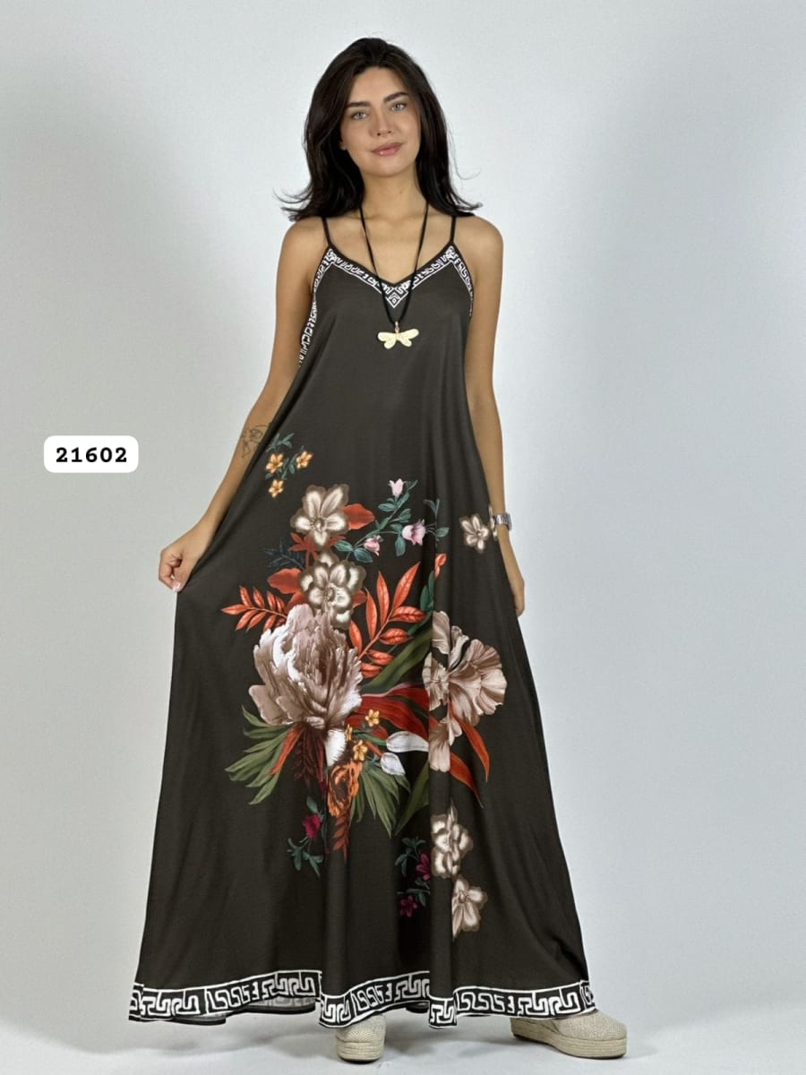 Vestido Satín Con Flores A3-6613