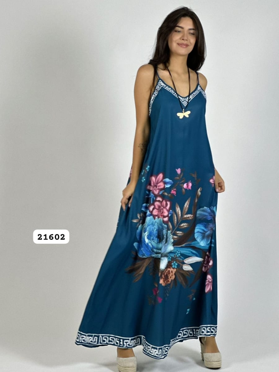 Vestido Satín Con Flores A3-6610