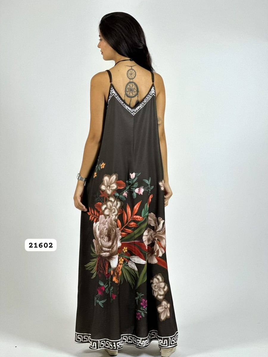 Vestido Satín Con Flores A3-6616