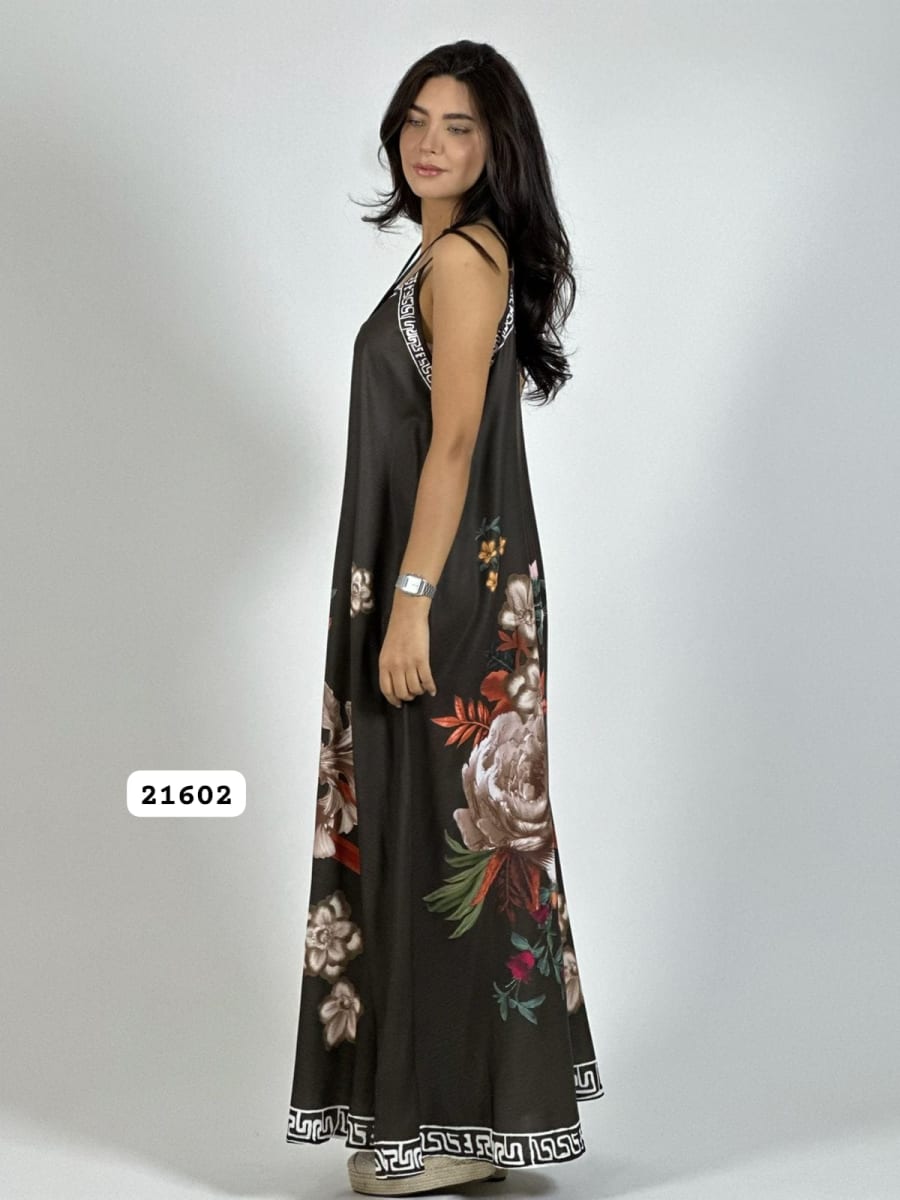 Vestido Satín Con Flores A3-6615