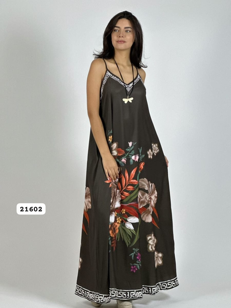 Vestido Satín Con Flores A3-6614